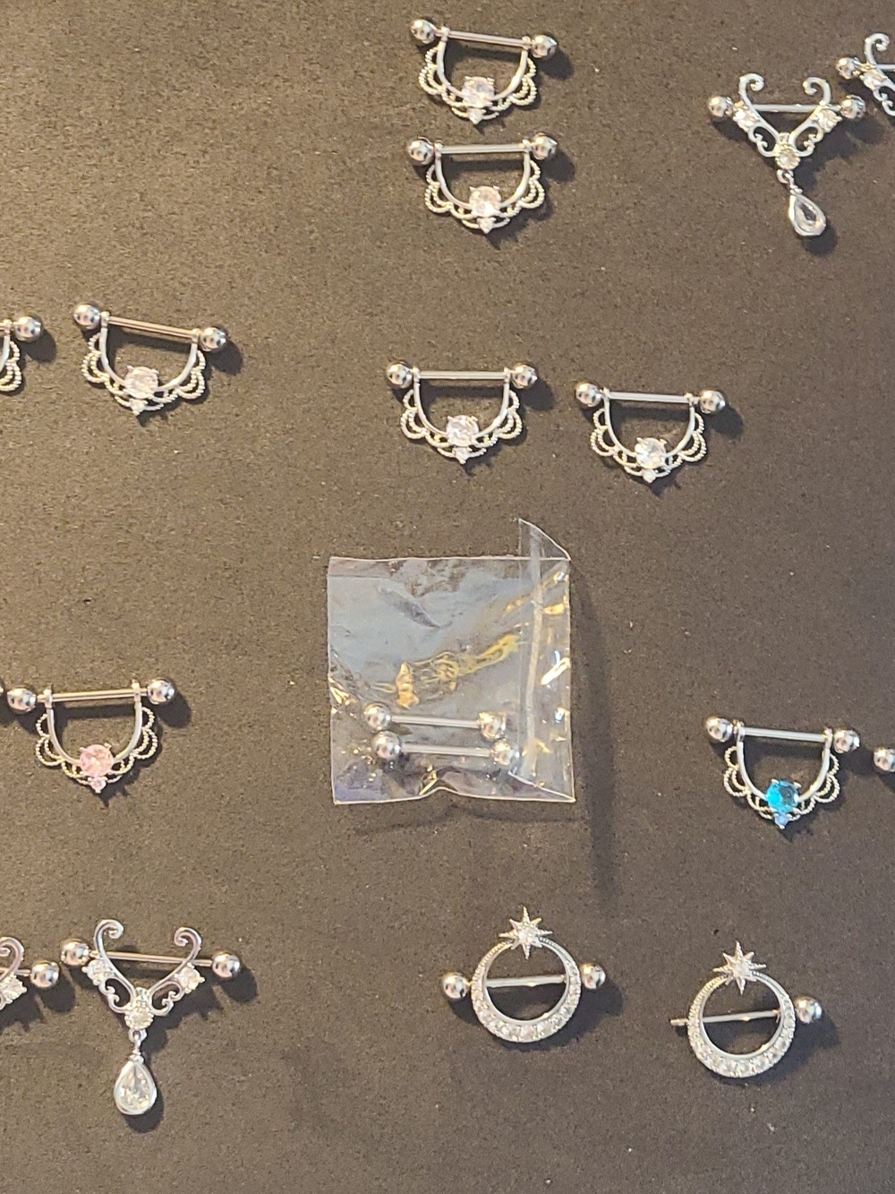 9 Sets Silver Floral Barbell Nipple Jewelry LOT - Silver